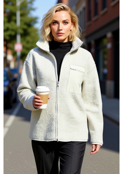 Kadın Dik Yaka Düşük Kol Tam Fermuarlı Peluş Sweatshirt Fonksiyonel Dayanıklı Kaliteli Şık fiyatları