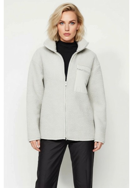 Kadın Dik Yaka Düşük Kol Tam Fermuarlı Peluş Sweatshirt Fonksiyonel Dayanıklı Kaliteli Şık modelleri