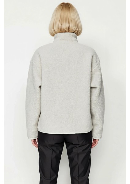 Kadın Dik Yaka Düşük Kol Tam Fermuarlı Peluş Sweatshirt Fonksiyonel Dayanıklı Kaliteli Şık fırsatları