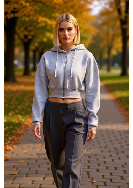 Kadın Kapüşonlu Fermuarlı Uzun Kollu Örme Sweatshirt Fonksiyonel Dayanıklı Kaliteli Modern