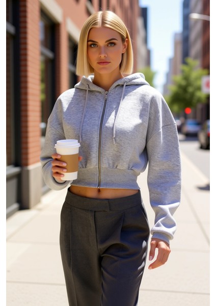 Kadın Kapüşonlu Fermuarlı Uzun Kollu Örme Sweatshirt Fonksiyonel Dayanıklı Kaliteli Modern fiyatları