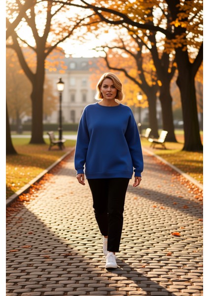 Kadın Bisiklet Yaka Düşük Kol Oversize Kalıp Sweatshirt Fonksiyonel Dayanıklı Kaliteli Şık