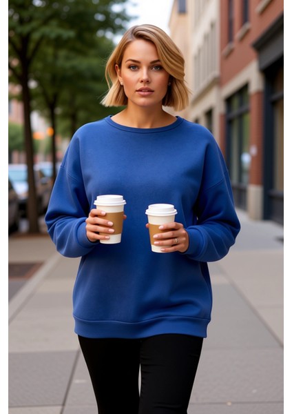 Kadın Bisiklet Yaka Düşük Kol Oversize Kalıp Sweatshirt Fonksiyonel Dayanıklı Kaliteli Şık fiyatları