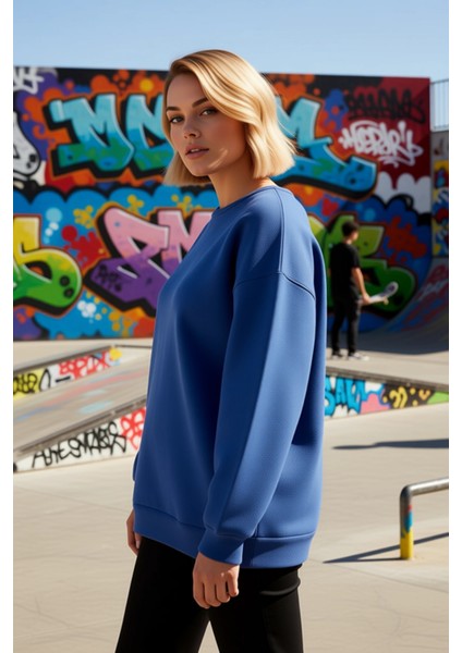 Kadın Bisiklet Yaka Düşük Kol Oversize Kalıp Sweatshirt Fonksiyonel Dayanıklı Kaliteli Şık indirimleri