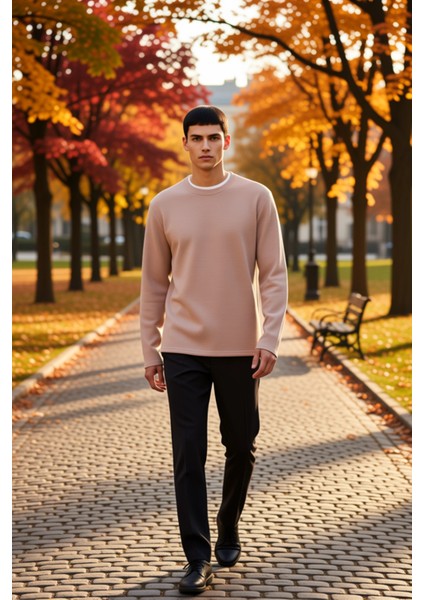 Erkek Bisiklet Yaka Standart Kol Regular Kalıp Dokulu Sweatshirt Fonksiyonel Dayanıklı Şık