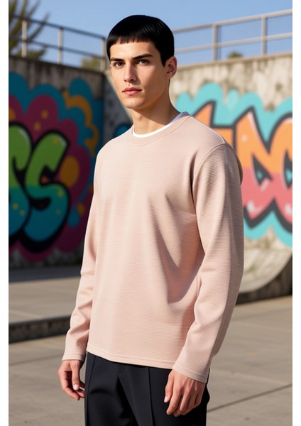 Erkek Bisiklet Yaka Standart Kol Regular Kalıp Dokulu Sweatshirt Fonksiyonel Dayanıklı Şık indirimleri