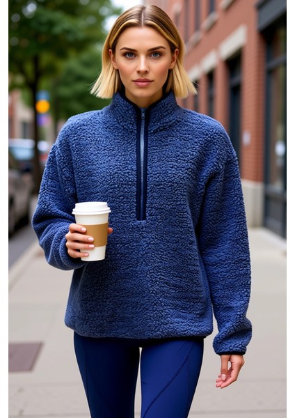 Kadın Dik Yaka Düşük Kol Peluş Örme Sweatshirt Fonksiyonel Dayanıklı Kaliteli Konforlu Şık fiyatları