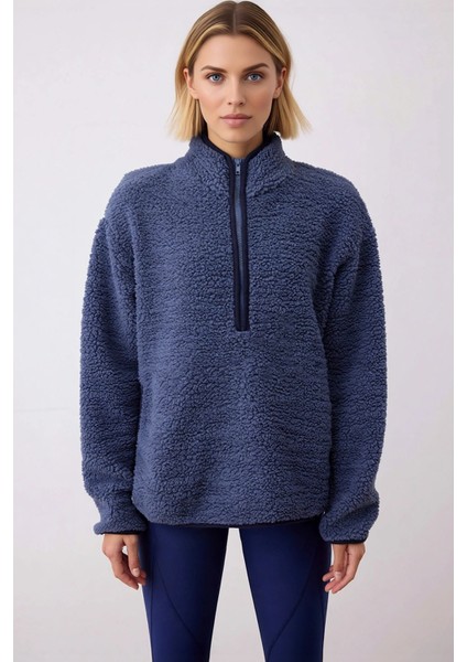 Kadın Dik Yaka Düşük Kol Peluş Örme Sweatshirt Fonksiyonel Dayanıklı Kaliteli Konforlu Şık modelleri