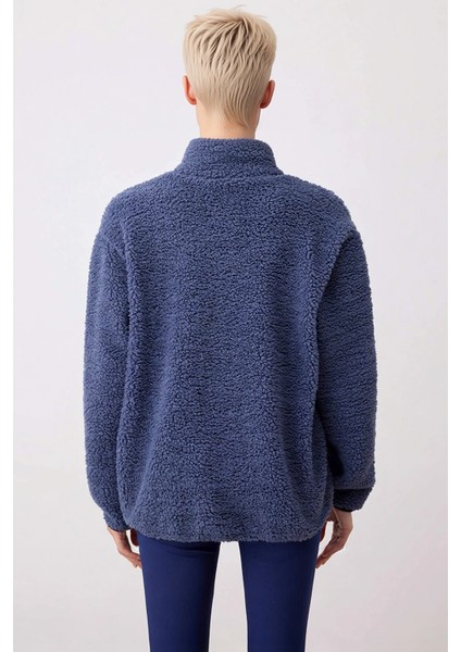 Kadın Dik Yaka Düşük Kol Peluş Örme Sweatshirt Fonksiyonel Dayanıklı Kaliteli Konforlu Şık fırsatları