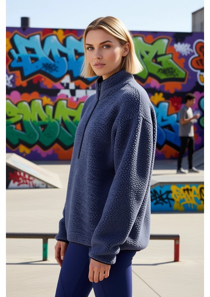 Kadın Dik Yaka Düşük Kol Peluş Örme Sweatshirt Fonksiyonel Dayanıklı Kaliteli Konforlu Şık indirimleri