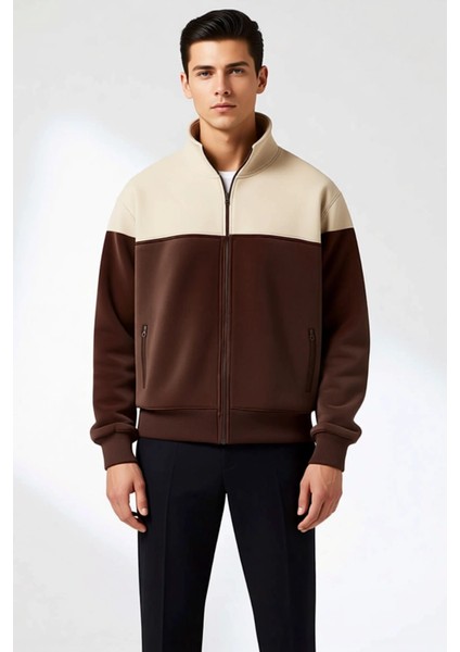 Erkek Dik Yaka Standart Kol Fermuarlı Renk Bloklu Sweatshirt Fonksiyonel Dayanıklı Estetik modelleri
