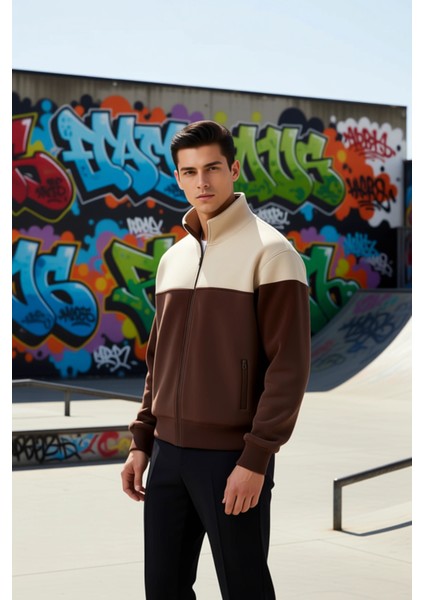 Erkek Dik Yaka Standart Kol Fermuarlı Renk Bloklu Sweatshirt Fonksiyonel Dayanıklı Estetik fırsatları