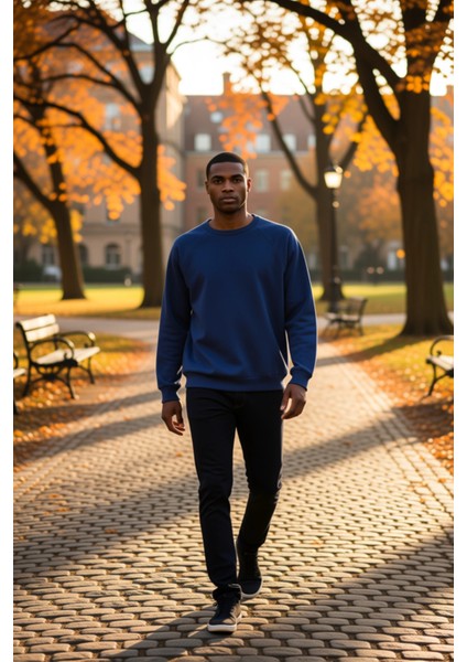 Erkek Bisiklet Yaka Reglan Kol Oversize Kalıp Sweatshirt Fonksiyonel Dayanıklı Kaliteli Şık