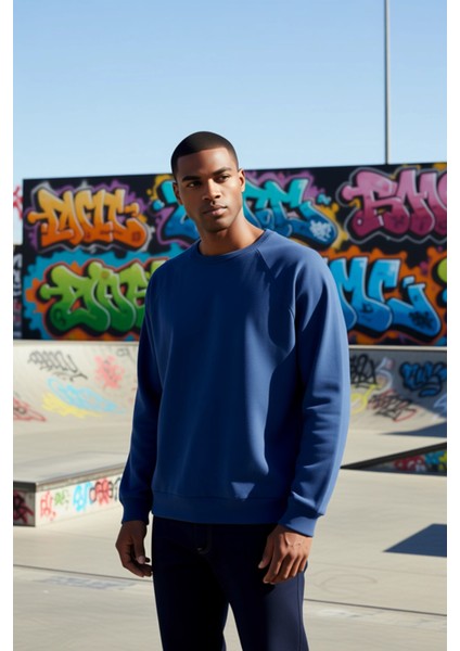 Erkek Bisiklet Yaka Reglan Kol Oversize Kalıp Sweatshirt Fonksiyonel Dayanıklı Kaliteli Şık indirimleri