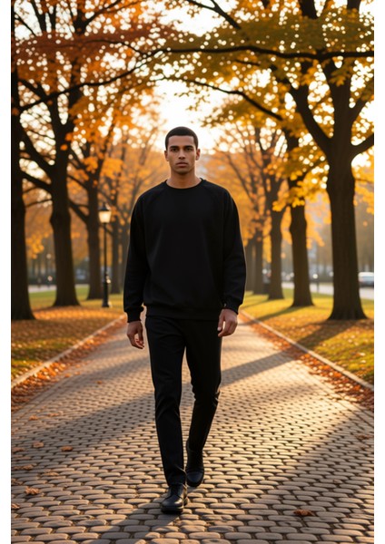 Erkek Bisiklet Yaka Reglan Kol Oversize Kalıp Sweatshirt Fonksiyonel Dayanıklı Kaliteli Şık