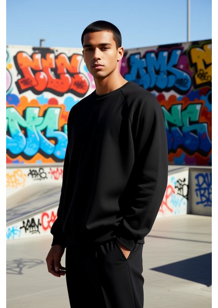 Erkek Bisiklet Yaka Reglan Kol Oversize Kalıp Sweatshirt Fonksiyonel Dayanıklı Kaliteli Şık indirimleri