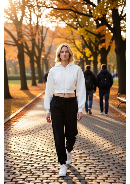 Kadın Kapüşonlu Düşük Kol Fermuarlı Örme Sweatshirt Fonksiyonel Dayanıklı Kaliteli Estetik