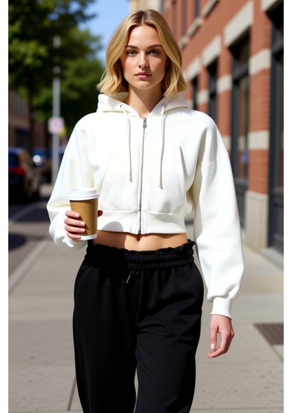 Kadın Kapüşonlu Düşük Kol Fermuarlı Örme Sweatshirt Fonksiyonel Dayanıklı Kaliteli Estetik fiyatları