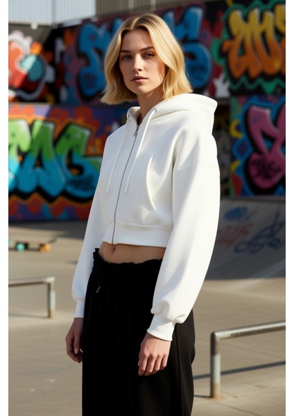 Kadın Kapüşonlu Düşük Kol Fermuarlı Örme Sweatshirt Fonksiyonel Dayanıklı Kaliteli Estetik indirimleri