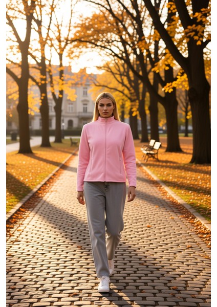 Kadın Dik Yaka Standart Kol Regular Kalıp Fermuarlı Örme Sweatshirt Fonksiyonel Dayanıklı Şık