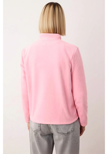 Kadın Dik Yaka Standart Kol Regular Kalıp Fermuarlı Örme Sweatshirt Fonksiyonel Dayanıklı Şık fırsatları