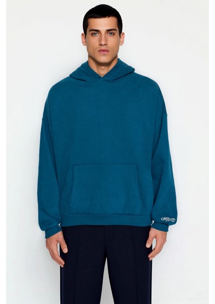 Erkek Kapüşonlu Standart Kol Oversize Kalıp Slogan Desenli Sweatshirt Fonksiyonel Kaliteli modelleri