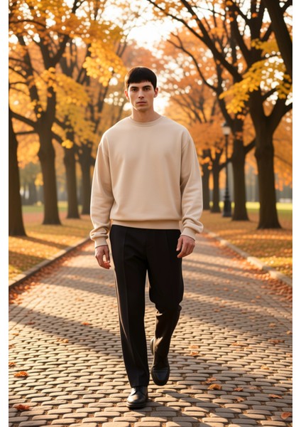 Erkek Bisiklet Yaka Standart Kol Oversize Kalıp Sweatshirt Fonksiyonel Dayanıklı Kaliteli Şık