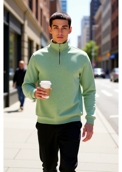 Erkek Dik Yaka Fermuarlı Standart Kol Regular Kalıp Sweatshirt Fonksiyonel Dayanıklı Rahat fiyatları