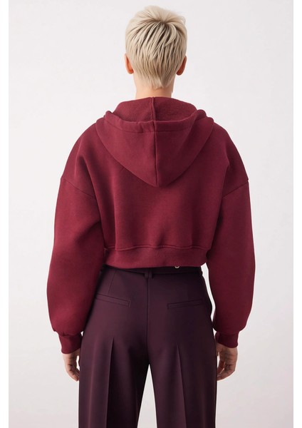 Kadın Kapüşonlu V Yaka Düşük Kol Uzun Kollu Crop Örme Sweatshirt Fonksiyonel Dayanıklı Şık fırsatları