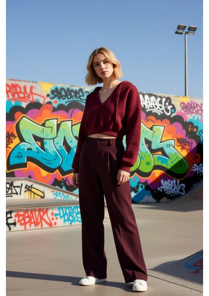 Kadın Kapüşonlu V Yaka Düşük Kol Uzun Kollu Crop Örme Sweatshirt Fonksiyonel Dayanıklı Şık indirimleri