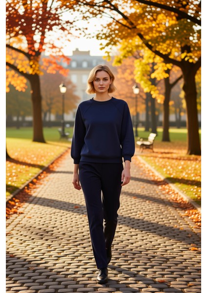 Kadın Bisiklet Yaka Reglan Kol Düz Örme Sweatshirt Fonksiyonel Dayanıklı Kaliteli Konforlu