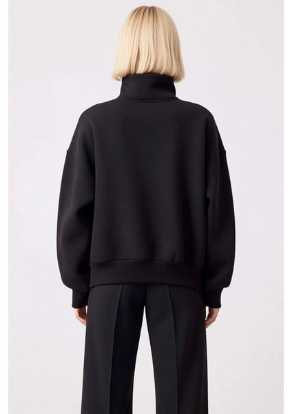 Kadın Dik Yaka Düşük Kol Fermuarlı Geniş Kalıp Sweatshirt Fonksiyonel Dayanıklı Kaliteli Şık fırsatları