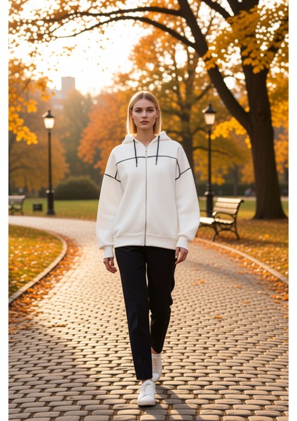 Kadın Kapüşonlu Fermuarlı Düşük Kol Sweatshirt Fonksiyonel Dayanıklı Kaliteli Konforlu Şık