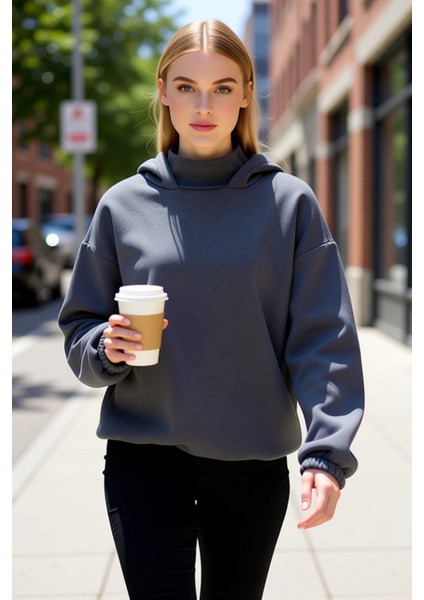 Kadın Kapüşonlu Düşük Kol Uzun Kollu Geniş Kalıp Sweatshirt Fonksiyonel Dayanıklı Kaliteli fiyatları