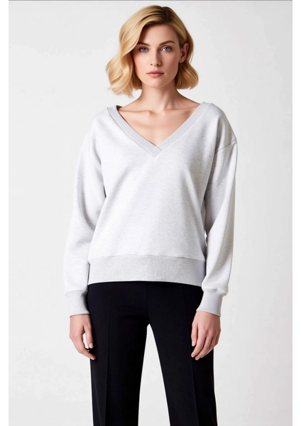 Kadın V Yaka Düşük Kol Oversize Örme Sweatshirt Fonksiyonel Dayanıklı Kaliteli Konforlu Şık modelleri
