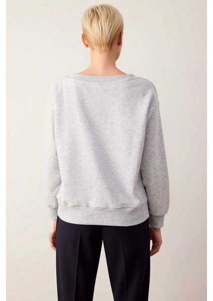 Kadın V Yaka Düşük Kol Oversize Örme Sweatshirt Fonksiyonel Dayanıklı Kaliteli Konforlu Şık fırsatları