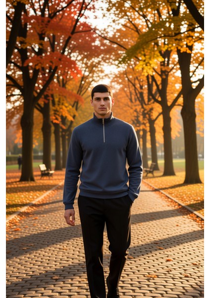 Erkek Dik Yaka Standart Kol Regular Kalıp Sweatshirt Fonksiyonel Dayanıklı Kaliteli Modern