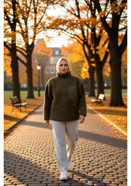 Kadın Oversize Dik Yaka Fermuarlı Düz Örme Sweatshirt Fonksiyonel Dayanıklı Kaliteli Rahat