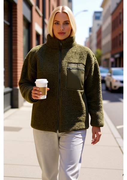 Kadın Oversize Dik Yaka Fermuarlı Düz Örme Sweatshirt Fonksiyonel Dayanıklı Kaliteli Rahat fiyatları