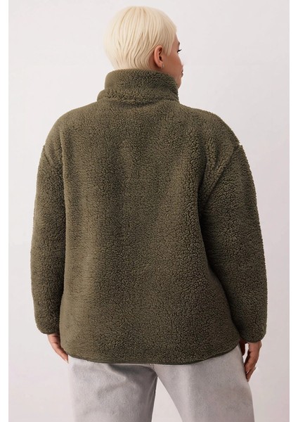 Kadın Oversize Dik Yaka Fermuarlı Düz Örme Sweatshirt Fonksiyonel Dayanıklı Kaliteli Rahat fırsatları