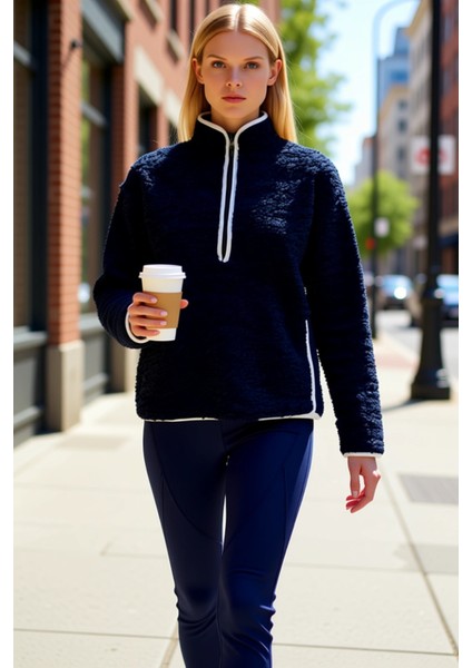 Kadın Dik Yaka Düşük Kol Peluş Örme Sweatshirt Fonksiyonel Dayanıklı Kaliteli Konforlu Şık fiyatları