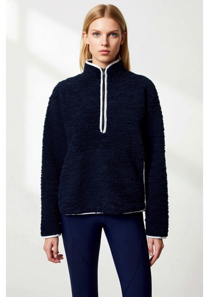 Kadın Dik Yaka Düşük Kol Peluş Örme Sweatshirt Fonksiyonel Dayanıklı Kaliteli Konforlu Şık modelleri