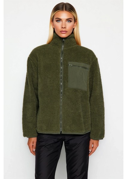 Kadın Dik Yaka Düşük Kol Tam Fermuarlı Peluş Sweatshirt Fonksiyonel Dayanıklı Kaliteli Şık modelleri