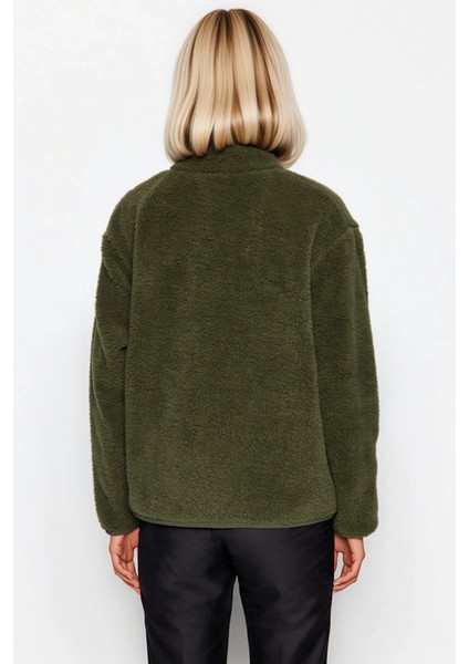 Kadın Dik Yaka Düşük Kol Tam Fermuarlı Peluş Sweatshirt Fonksiyonel Dayanıklı Kaliteli Şık fırsatları