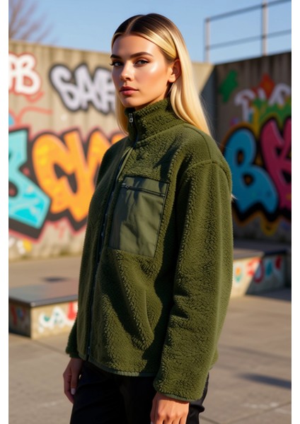 Kadın Dik Yaka Düşük Kol Tam Fermuarlı Peluş Sweatshirt Fonksiyonel Dayanıklı Kaliteli Şık indirimleri