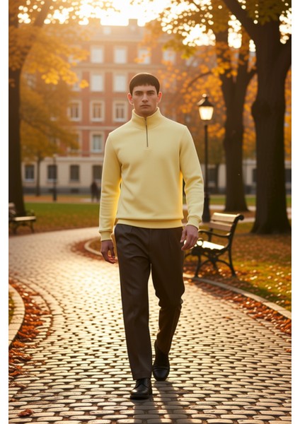 Erkek Dik Yaka Fermuarlı Standart Kol Regular Kalıp Sweatshirt Fonksiyonel Dayanıklı Rahat