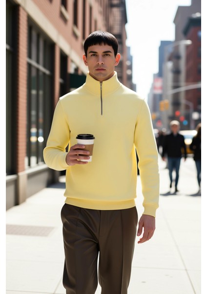 Erkek Dik Yaka Fermuarlı Standart Kol Regular Kalıp Sweatshirt Fonksiyonel Dayanıklı Rahat fiyatları