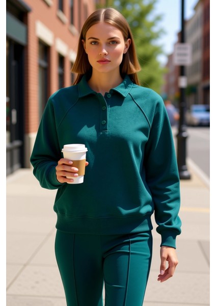 Kadın Polo Yaka Reglan Kol %100 Pamuk Sweatshirt Fonksiyonel Dayanıklı Kaliteli Konforlu Şık fiyatları