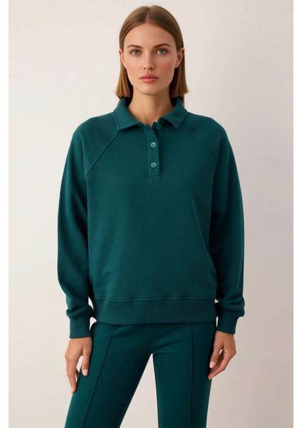 Kadın Polo Yaka Reglan Kol %100 Pamuk Sweatshirt Fonksiyonel Dayanıklı Kaliteli Konforlu Şık modelleri