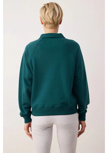 Kadın Polo Yaka Reglan Kol %100 Pamuk Sweatshirt Fonksiyonel Dayanıklı Kaliteli Konforlu Şık fırsatları